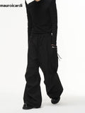 Ouzey Autumn Black Baggy Wide Leg Stacked Pants for Mens Elastic Waist Streetwear Men Fashion Loose Casual Trousers 2025