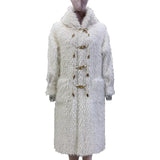 Ouzey Spring Winter Long Soft Thick Warm Fluffy Faux Fur Coat Women with Hood Horn Button Preppy Style Fuzzy Overcoat 2025