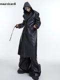 Ouzey Autumn Long Oversized Waterproof Black Faux Leather Trench Coat Men with Hood Loose Luxury Designer Clothes 2025