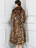 Ouzey Winter Long Warm Thick Fluffy Colorful Leopard Print Faux Fur Coat Women Drawstring Waist Luxury Furry Overcoat 2025