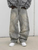 Ouzey 90s Streetwear Y2k Men Baggy Jean Hip Hop Retro Harajuku Light Distressed Pants Oversized Embroidered Harajuku Gothic Wide Leg Pants Streetwear