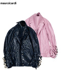 Ouzey Spring Autumn Cool Oversized Black Pink Crocodile Print Pu Leather Jacket Men Rivet Designer Runway European Fashion