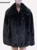 Ouzey Winter Oversized Soft Thickened Warm Black Hairy Shaggy Faux Fur Coat Women Turn-down Collar Fluffy Jacket Cardigan