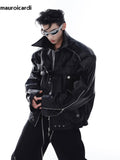 Ouzey Spring Autumn Cool Stylish Oversized White Black Faux Leather Jacket Men Zip Up Luxury Designer Emo Clothes 2025