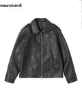 Ouzey Spring Autumn Cool Handsome Distressed Pu Leather Jacket Men Turn-down Collar Luxury Designer Unisex Clothes 2025