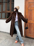 Ouzey Spring Winter Long Brown Thick Warm Soft Faux Mink Fur Coat Women Puff Sleeve Elegant Luxury Chic Fluffy Clothes