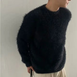 Ouzey Mohair Sweaters Men Korean Thicken Warm Knitting Autumn Winter Loose Casual Long Sleeve Pullovers Fleece Streetwear