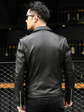 Ouzey Spring Autumn Short Cool Black Leather Biker Jacket Men Zipper Long Sleeve Belt Plus Size European Fashion 4xl 5xl