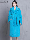 Ouzey Winter Long Oversized Purple Warm Thick Fluffy  Faux Fur Coat Women Sashes Bat Sleeved Loose Casual Furry Overcoat