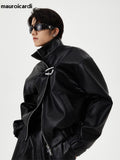 Ouzey Spring Autumn Short Black Oversized Shiny Reflective Patent Leather Jacket Men Zip Up Designer Y2K Clothes Fashion