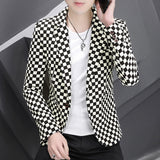 Ouzey 2024 Autumn And Winter New Checkered Long sleeved Small Suit Men's Korean Edition Handsome Youth Fashion Versatile Trendy Coat