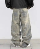 Ouzey 90s Streetwear Y2k Men Baggy Jean Hip Hop Retro Harajuku Light Distressed Pants Oversized Embroidered Harajuku Gothic Wide Leg Pants Streetwear