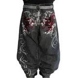 Ouzey 2025 American Retro Jeans Harajuku Hip Hop Pocket Embroidery Graphics Y2K Loose Jeans Black Pants Low Waist Wide Leg Pants