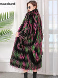 Ouzey Winter Long Colorful Thick Warm Hairy Shaggy Faux Fur Coat Women Stand Collar Elegant Luxury Designer Clothes 2025