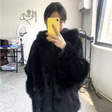 Ouzey Winter Oversized Black Warm Shaggy Hairy Faux Fox Fur Coat Women with Hood Bat Sleeved White Korean Fashion 2025