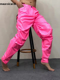 Ouzey Spring Colored Loose Shiny Reflective Patent Faux Leather Harem Pants Men Luxury Designer Y2K Clothes Trousers 2025