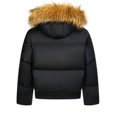 Ouzey Winter couple style parkour clothing trendy solid color American mountain carving thick warm big fur collar cotton jacket