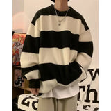 Ouzey Korean style patchwork striped sweater for men in autumn and winter lazy loose knitted sweater round neck retro trendy sweater