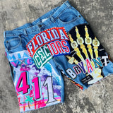 Ouzey Streetwear Fashion Trend Patch Denim Shorts Mens Womens Clothing Harajuku Gothic Baggy Shorts Retro Casual Straight Short Pants