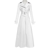 Ouzey Spring Autumn White Fitted Long Pu Leather Coat Women Zipper Belt Elegant Chic Luxury Designer Fake 2 Clothes 2025