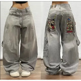 Ouzey Harajuku splicing design raw edge high quality oversized casual jeans mens Y2K winter warm comfortable versatile wide-leg pants