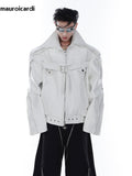 Ouzey Spring Autumn Cool Stylish Oversized White Black Faux Leather Jacket Men Zip Up Luxury Designer Emo Clothes 2025