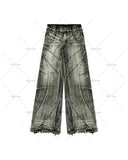 Ouzey Y2K Destroyed Stitching Jeans Men's Black Washed Jeans Gothic Style Street Trend Clothing Retro Loose Wide Leg Pants Fall Guys