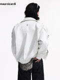 Ouzey Spring Autumn Cool Loose White Soft Pu Leather Jacket Men Zipper Belt Luxury Designer Clothes Runway Fashion 2025