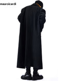 Ouzey Autumn Winter Long Oversized Black Woolen Trench Coat Men Shoulder Pads Single Breasted Luxury Cocoon Overcoat 2025