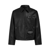 Ouzey Spring Autumn Elegant Luxury Short Black Hard Cleanfit Pu Leather Jacket Men Turn-down Collar Long Sleeve Zipper