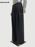 Ouzey Spring Long Grey Loose Warm Casual Flowy Wide Leg Woolen Pants Men High Waist Luxury Designer Black Clothes 2025