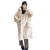 Ouzey Winter Long Oversized Colorful Cute Sweet Faux Fur Coat Women with Hood Horn Buttons Fluffy Furry Overcoat 2025