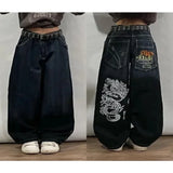 Ouzey Gothic spoof devil pattern printed high-waist jeans men winter Y2K American rock roll street hip-hop basketball baggy sweatpants