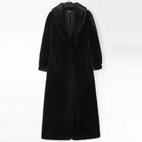 Ouzey Winter Extra Long Thick Warm Soft Fitted Fluffy Faux Fur Coat Women Shawl Collar Elegant Luxury Chic Furry Overcoat