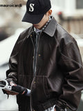 Ouzey Spring Autumn Cool Handsome Oversized Black Pu Leather Jacket Men Zipper Long Sleeve Luxury Designer Clothes 2025