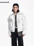 Ouzey Spring Autumn Cool Loose White Soft Pu Leather Jacket Men Zipper Belt Luxury Designer Clothes Runway Fashion 2025