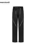 Ouzey Spring Autumn Cool Black Pencil Pants Men with Many Zippers Luxury Designer Clothing Trousers White Runway Fashion