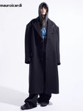 Ouzey Autumn Winter Cool Oversized Long Warm Black Woolen Coat Men Luxury Designer Clothes Wool Blends Overcoat 2025