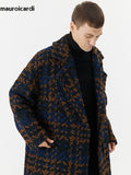 Ouzey Autumn Winter Long Loose Stylish Cool Thick Warm Plaid Tweed Woolen Coat Men Double Breasted European Fashion 2025