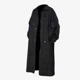 Ouzey Spring Autumn Oversized Long Flowy Trench Coat Men Turn-down Collar Single Breasted Loose Casual Black Clothes 2025