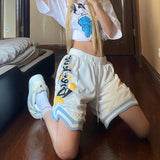 Ouzey Letter printed basketball shorts women's 2025 summer ins loose casual all-match five-point high waisted shorts women's