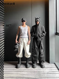 Ouzey Spring Autumn Cool Black Wide Leg Cargo Pants Multi Pockets Long Techwear Clothes Handsome Trousers Streetwear 2025