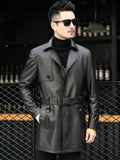 Ouzey Autumn Black Leather Trench Coat Long Sleeve Belt Single Breasted Plus Size Men Fashion Clothes 2025 3xl 4xl 5xl