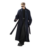 Ouzey Autumn Winter Oversized Extra Long Warm Navy Blue Wool Blends Coat Men Loose Luxury Designer Woolen Overcoat 2025