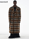 Ouzey Autumn Winter Oversized Long Thick Warm Colorful Plaid Wool & Blends Coat Men Loose Runway European Fashion 2025