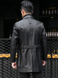 Ouzey Autumn Black Leather Trench Coat Long Sleeve Belt Single Breasted Plus Size Men Fashion Clothes 2025 3xl 4xl 5xl