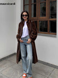 Ouzey Spring Winter Long Brown Thick Warm Soft Faux Mink Fur Coat Women Puff Sleeve Elegant Luxury Chic Fluffy Clothes