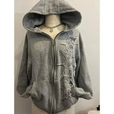 Ouzey Personalized Simple Zip Up Sweatshirts Autumn Lazy Wind Cardigan Jacket Y2k Vintage Street Spicy Girl Gray Casual Hoodies women