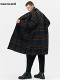 Ouzey Autumn Winter Long Loose Stylish Cool Thick Warm Plaid Tweed Woolen Coat Men Double Breasted European Fashion 2025