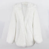 Ouzey Winter Oversized White Thick Warm Shaggy Hairy Faux Fur Coat Women with Hood Loose Fluffy Jacket Furr Cardigan 2025